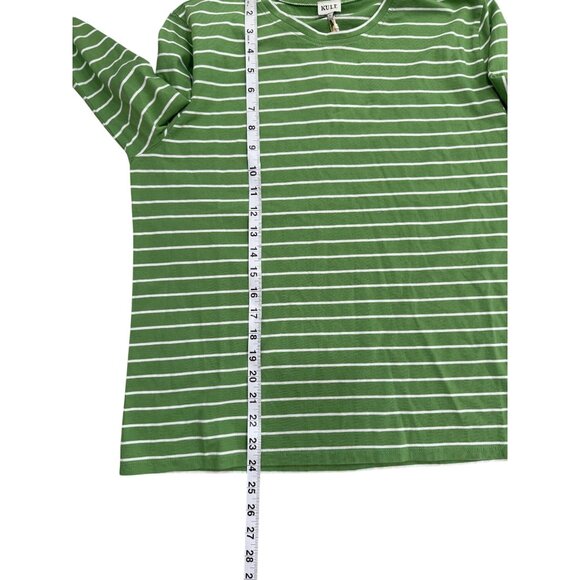 Kule Long Sleeve Top Green & White Striped Crewneck Cotton Womens Size L NEW - Picture 6 of 8